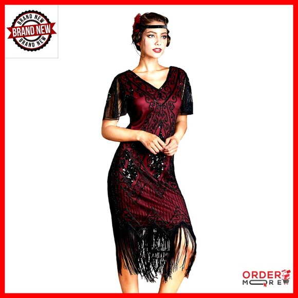 Sequined Flapper Dress 1920s Gatsby Cocktail Party Formal Evening